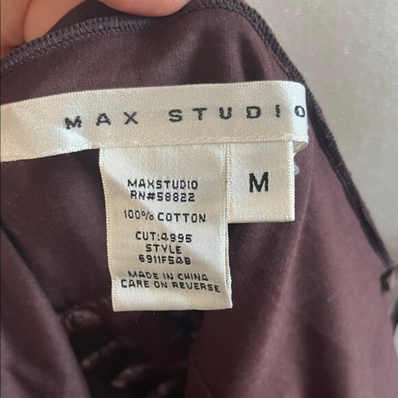 Max Studio Brown Embroidered babydoll midi dress M Boho Cottagecore Eyelet Hem - Picture 8 of 11